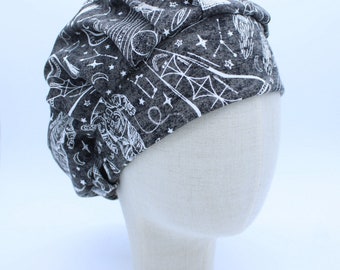 Glow in the Dark Outer Space Icons on Jersey Cotton in a Bouffant-Style Scrub Cap