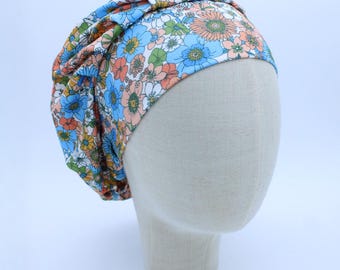 Vibrant Flowers on Soft and Stretchy Double Brushed Poly in a Bouffant Style Scrub Cap