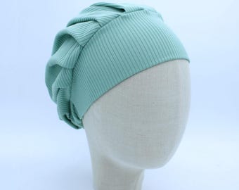Seafoam Colored Ribbed Double Brushed Poly in a Bouffant Style Scrub Cap