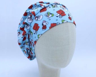 Christmas Lights Doghouse on Double Brushed Poly in a Bouffant Style Scrub Cap
