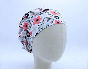 Cuddle Cats on Double Brushed Poly in a Bouffant Style Scrub Cap