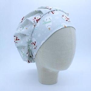 Snowman Pattern on Double Brushed Poly Fabric in a Bouffant Style Scrub Cap
