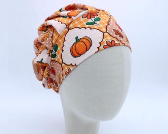 Autumn Patchwork on Ribbed Double Brushed Poly in a Bouffant Style Scrub Cap