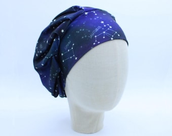 Constellations on Double Brushed Poly in a Bouffant Style Scrub Cap