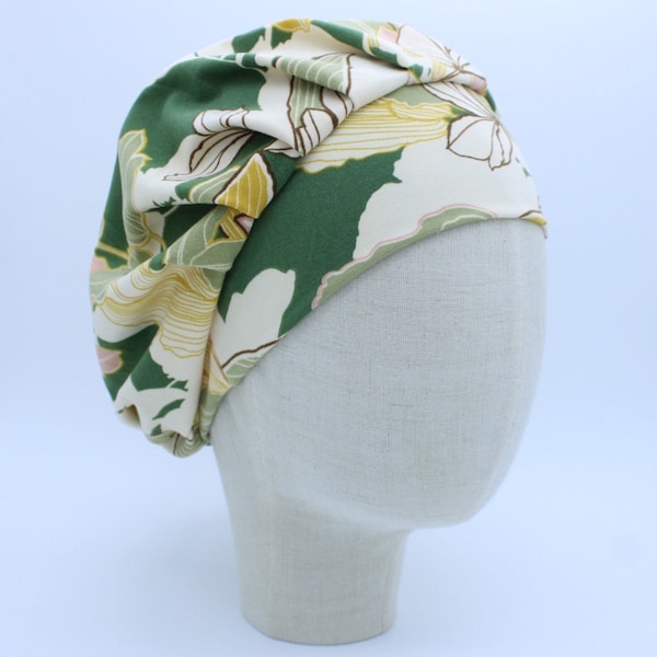 Super Soft Double-Brushed Stretch Knit Cotton with Floral Pattern in a Bouffant-Style Scrub Cap