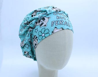Raccoons on Double Brushed Poly in a Bouffant Style Scrub Cap