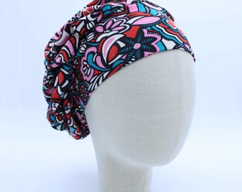 Bold Abstract on Double Brushed Poly in a Bouffant Style Scrub Cap