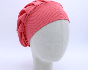 Coral Ribbed Double Brushed Poly in a Bouffant Style Scrub Cap