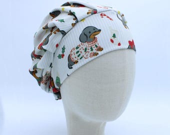 Holiday Dogs on Double Brushed Poly in a Bouffant Style Scrub Cap