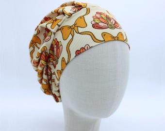 Ribbons and Turkeys on Ribbed Double Brushed Poly in a Bouffant Style Scrub Cap