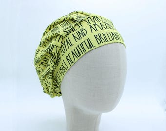 Affirmations on Yellow Double Brushed Poly in a Bouffant Style Scrub Cap