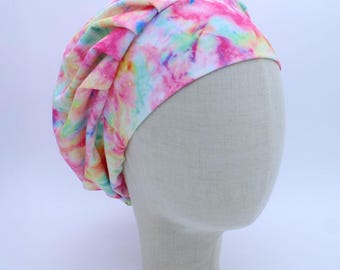 Neon Tie Dye Bouffant Style Scrub Cap: Double Brushed Poly