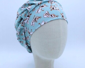Animated Snowman on Double Brushed Poly in a Bouffant Style Scrub Cap