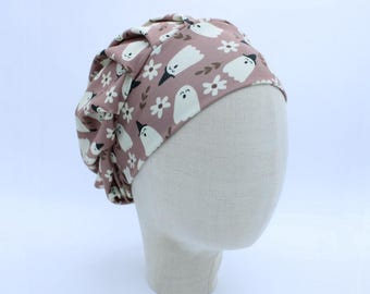 Ghost Floral Collection on Double Brushed Poly in a Bouffant Style Scrub Cap