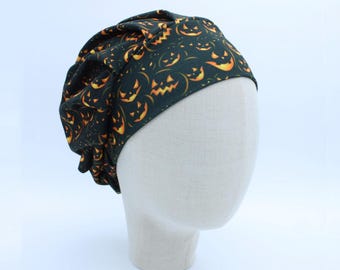 Halloween Faces on Double Brushed Poly in a Bouffant Style Scrub Cap
