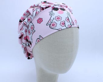 Bubblegum Ghosts on Ribbed Double Brushed Poly in a Bouffant Style Scrub Cap