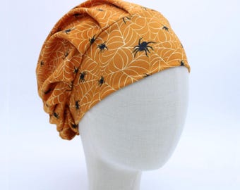 Spooky Spiders on Double Brushed Poly in a Bouffant Style Scrub Cap