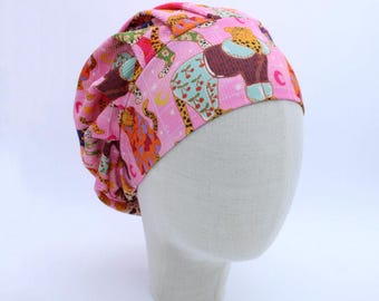 Stylish Cheetahs on Ribbed Double Brushed Poly in a Bouffant Style Scrub Cap