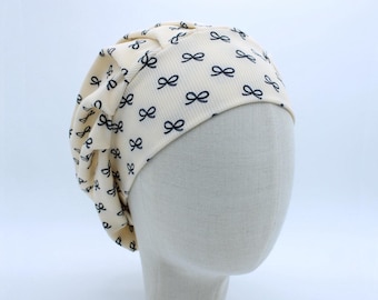 Bows on Super Soft Ribbed Double Brushed Poly in a Bouffant Style Scrub Cap