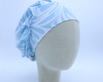 Blue Swirls on Double Brushed Poly in a Bouffant Style Scrub Cap