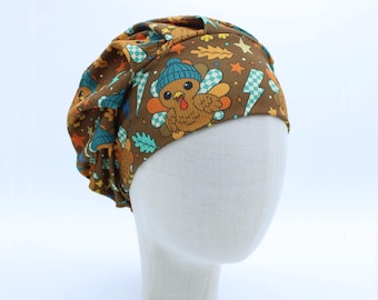 Turkeys on Soft Ribbed Double Brushed Poly in a Bouffant Style Scrub Cap