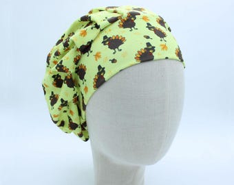 Top Hat Turkeys on Double Brushed Poly in a Bouffant Style Scrub Cap