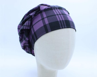 Purple Plaid on Double Brushed Poly in a Bouffant Style Scrub Cap
