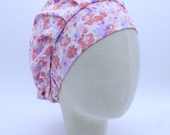 Floral Bouffant Style Scrub Cap: Pink Lavender Flowers, Lightweight Double Brushed Poly