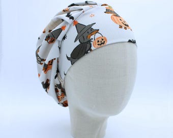 Dog Halloween on Ribbed Double Brushed Poly in a Bouffant Style Scrub Cap