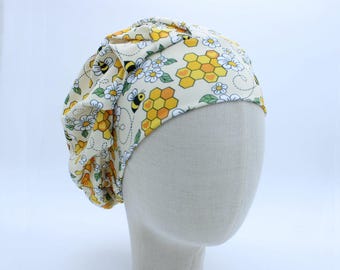 Honeybees on Double Brushed Poly in a Bouffant Style Scrub Cap