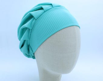 Turquoise Ribbed Double Brushed Poly in a Bouffant Style Scrub Cap