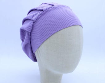 Lavender Ribbed Double Brushed Poly in a Bouffant Style Scrub Cap