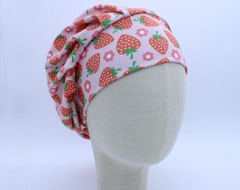 Strawberries on Double Brushed Poly in a Bouffant Style Scrub Cap