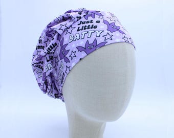 Batty on Lavender Double Brushed Poly in a Bouffant Style Scrub Cap