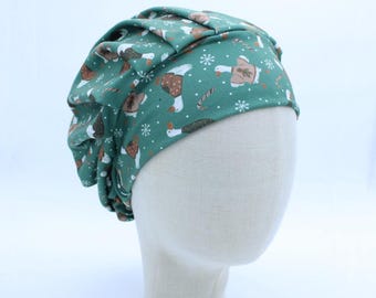 Festive Geese on Double Brushed Poly in a Bouffant Style Scrub Cap