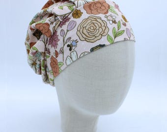 Fairies and Flowers on Ribbed Double Brushed Poly in a Bouffant Style Scrub Cap