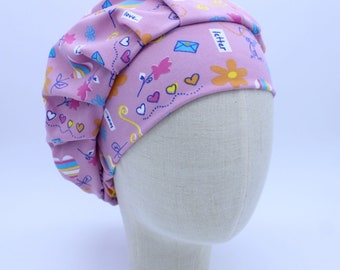 Love Letters Theme on Soft Double-Brushed Fabric in a Bouffant-Style Scrub Cap