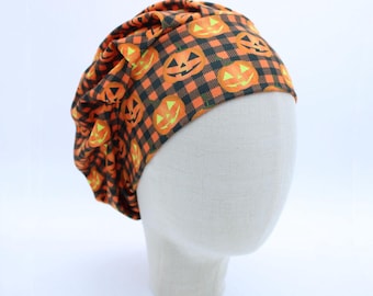 Plaid Pumpkins on Double Brushed Poly in a Bouffant Style Scrub Cap