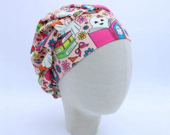 Ghosts Love Books on Ribbed Double Brushed Poly in a Bouffant Style Scrub Cap