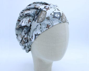 Pirate Ships on Double Brushed Poly in a Bouffant Style Scrub Cap