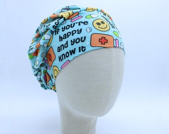 You Found Happy on Double Brushed Poly in a Bouffant Style Scrub Cap