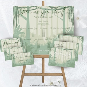 Star Wars Inspired Wedding Party Seating Chart, Table Numbers, Place Card Set | Printable Editable Canva Template | Dagobah