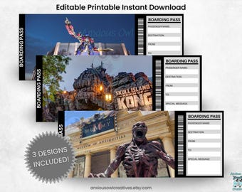 Biglietto regalo personalizzabile per un viaggio a sorpresa agli Universal Studios, carta d'imbarco stampabile, biglietto d'ingresso per le vacanze modificabile
