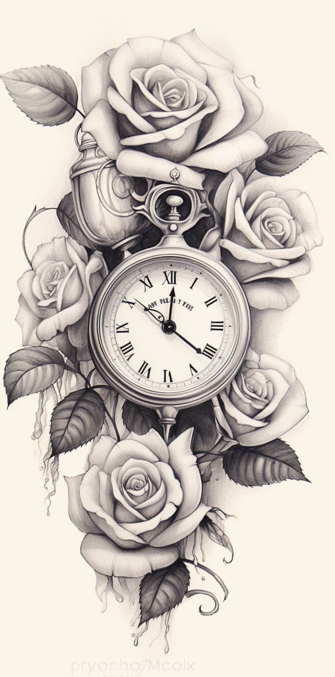 Vintage Clock Surrounded by Roses - Etsy