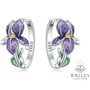 Wild Violet Flower Hoop Earrings | Sterling Silver S925 | February Birth Flower Jewelry | Dainty Floral Gift for Her | Botanical jewelry