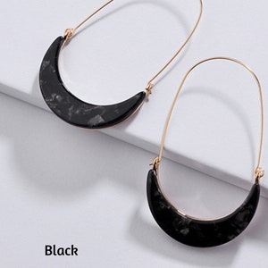 Crescent Moon Resin Earrings, Geometric Hoop Earrings, Celluloid Hoop,-Gifts For Her, Statement Resin Earring, Modern Semicircle Hoop Earring