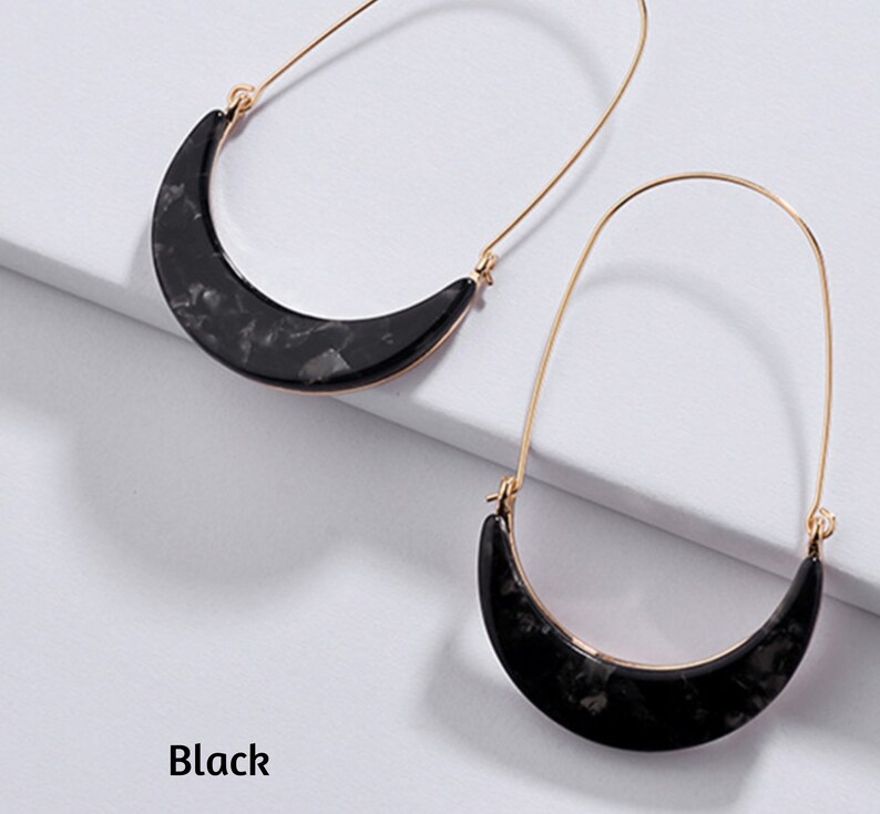 Crescent Moon Resin Earrings, Geometric Hoop Earrings, Celluloid Hoop,-Gifts For Her, Statement Resin Earring, Modern Semicircle Hoop Earring