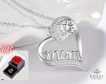 Mom Zircon Heart Sterling Silver Pendant Necklace With Roses Flower Box For Women Mother's Day Romantic Jewelry Luxury Gift