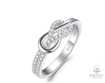 Anillo llamativo de Plata de Ley 925 con piedras preciosas y nudo de amor infinito para mujer, joyería fina clásica de moda