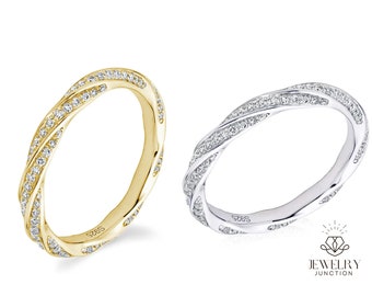 Moissanite Twist Eternity Rings For Women, Wedding Band 14K Yellow Gold Plated 925 Sterling Silver
